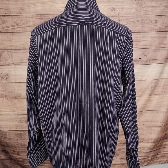 Bugatchi Uomo Shirt Mens Large Black Purple Striped Button Down Long Sleeve - Picture 4 of 9